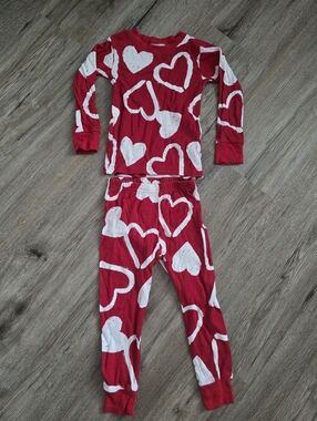 Kids Heart-Print Pajama Set - Red & White